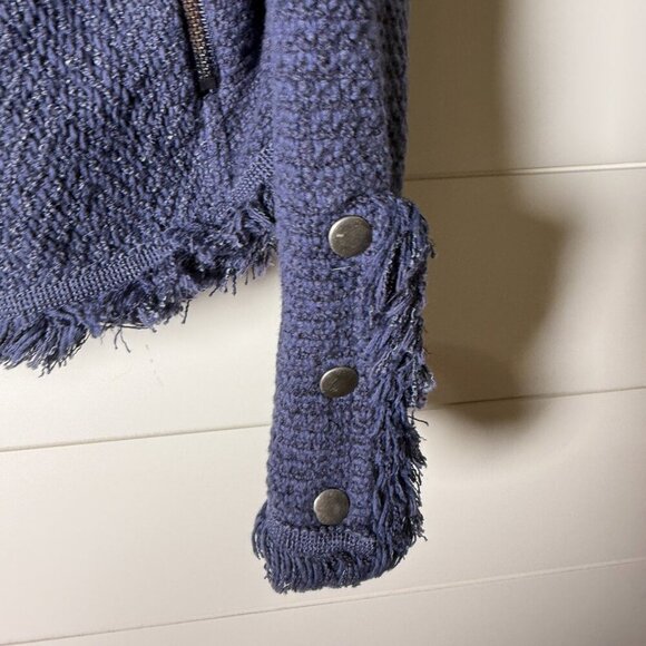 Nic+Zoe Open Front Cardigan Fringe Edges Zipper Pockets Blue Size Large - Picture 4 of 9
